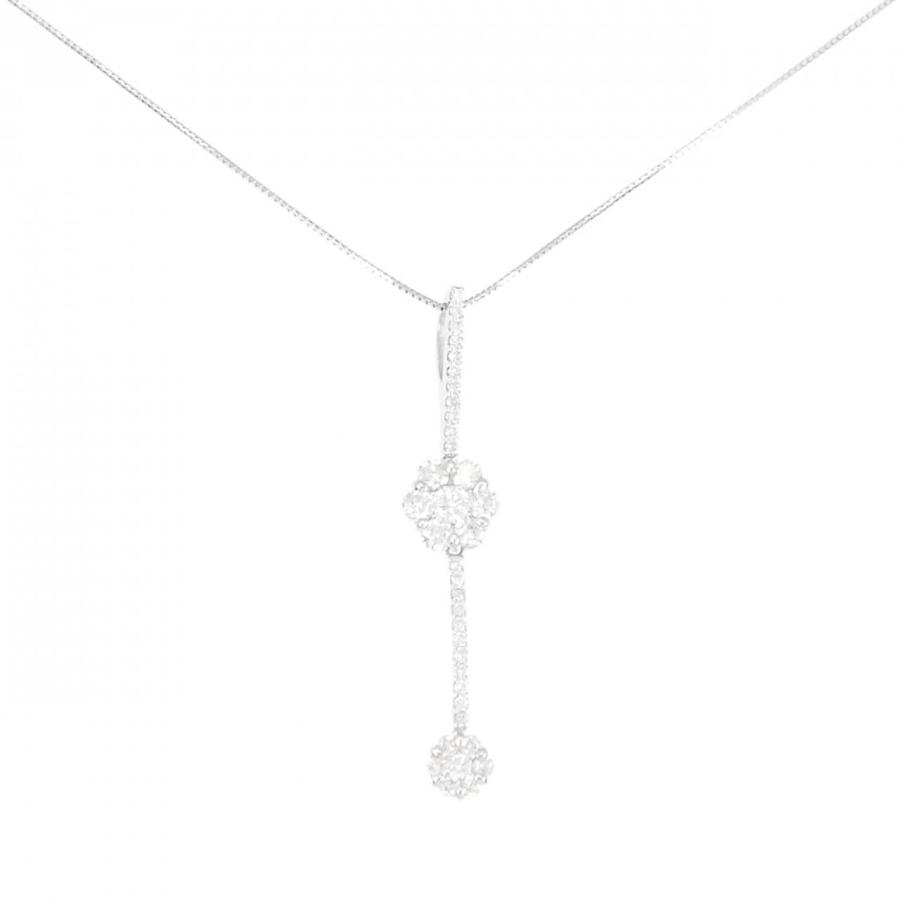 K18WG 2WAY フラワー ダイヤモンド ネックレス 0.75CT : KOMEHYO