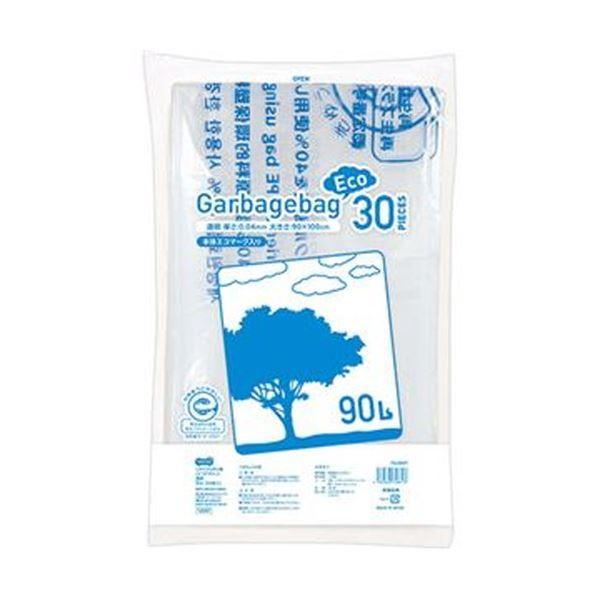一番の （まとめ）TANOSEE リサイクルポリ袋（エコデザイン）透明 90L 1パック（30枚）〔×10セット〕[直送品] ポリ袋、ビニール袋
