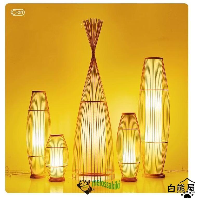 和風畳用竹工芸のフロアランプ、竹編みの禅意あふれる民宿寝室用の