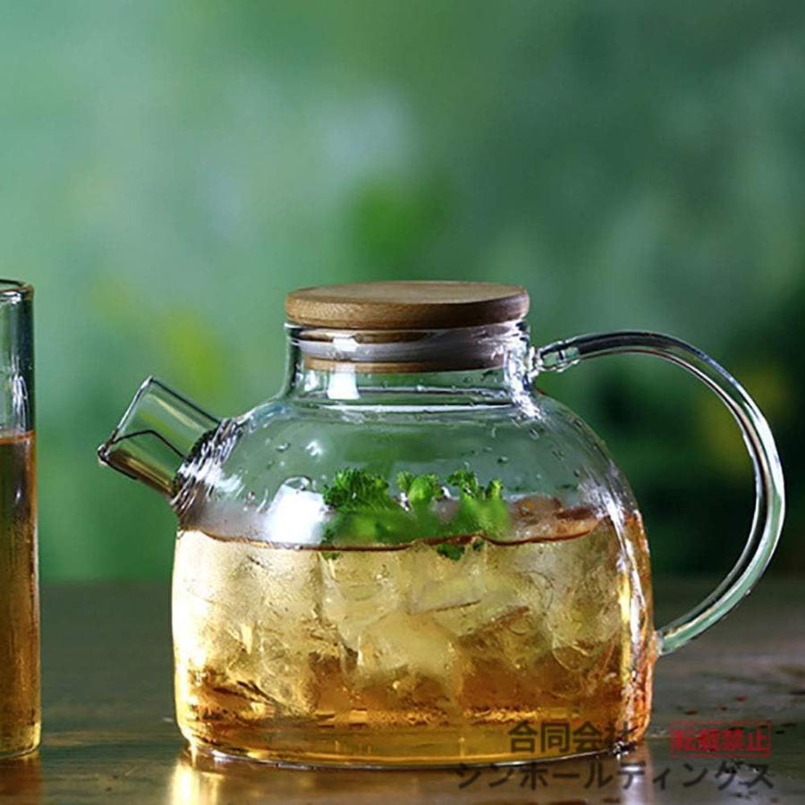 耐熱 ガラスポット 麦茶ポット 直火 対応 1.8リットル 竹製蓋 1L 麦茶 冷蔵庫 水出し 茶ポット 冷水筒 ガラス ピッチャー ...