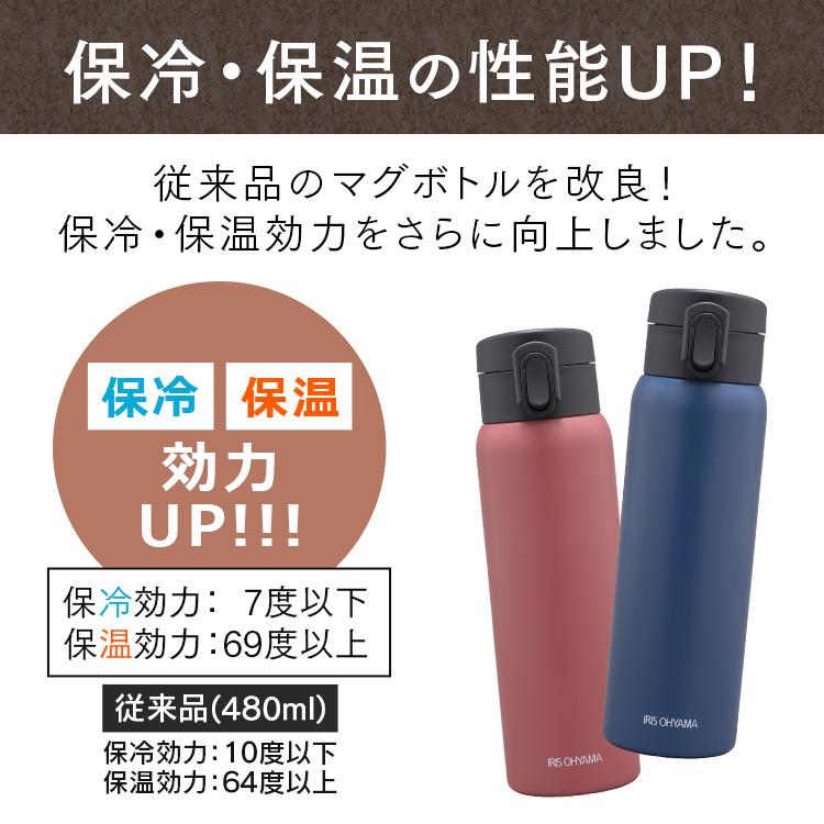 水筒 おしゃれ 500ml ワンタッチ おしゃれ ステンレス 大人 アイリスオーヤマ SB-O500 マグボトル お弁当 水分補給 保温 保冷 飲み物 送料無料｜komenokura｜03