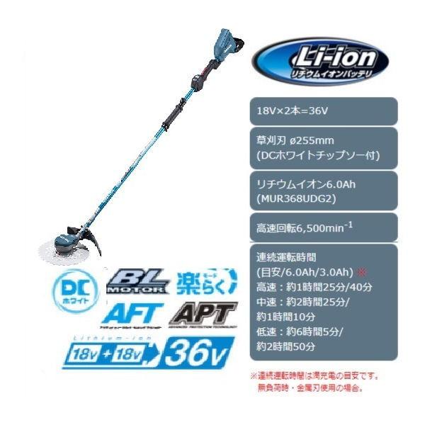 マキタ（Ｍａｋｉｔａ）　充電式草刈機　１８Ｖ×２本　６Ａｈ　ＭＵＲ３６８ＷＤＺ　本体のみ　２グリップ