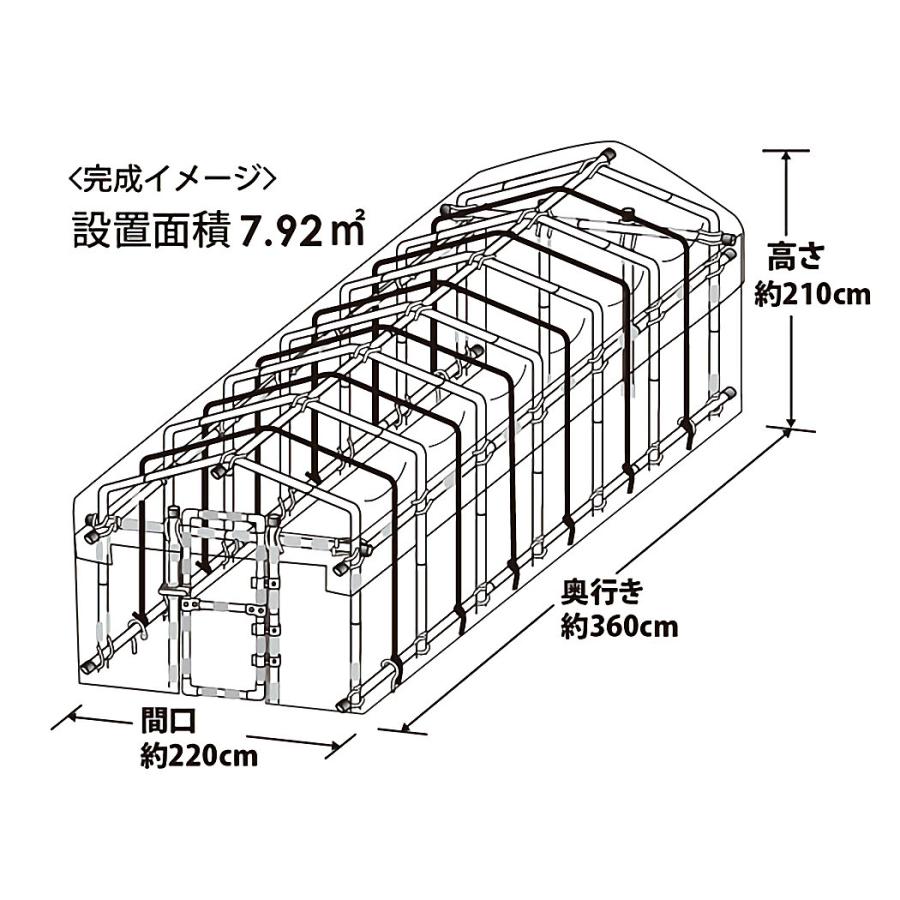 豊作ベジハウス　２．４坪　間口２２０×長さ３６０ｃｍ　ＫＨ２２３６ 豊作ベジハウス 2．4坪 間口220×長さ360cm KH2236