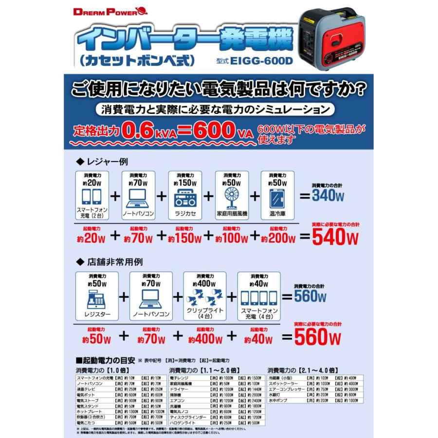 ナカトミ DREAM POWER カセットガス式発電機 600W