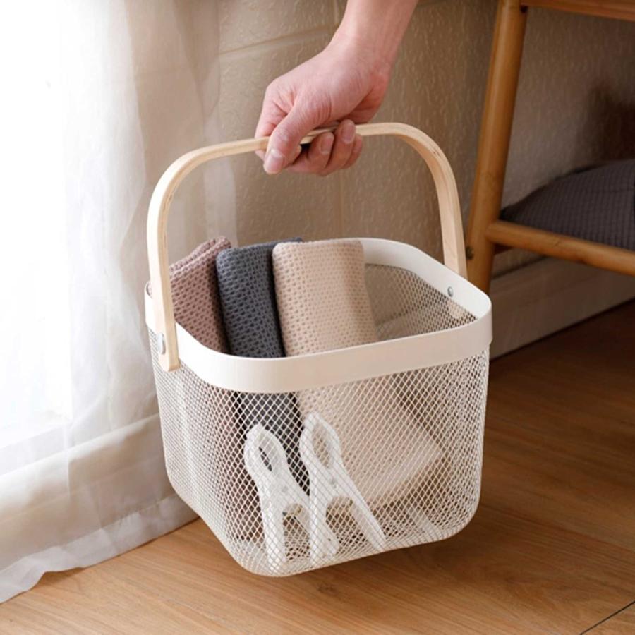 10セット メッシュバスケット カゴ 縦×横32×45cm 深さ18cm 店舗品 ウッドハンドルメッシュバスケット L リーニエ （ かご カゴ