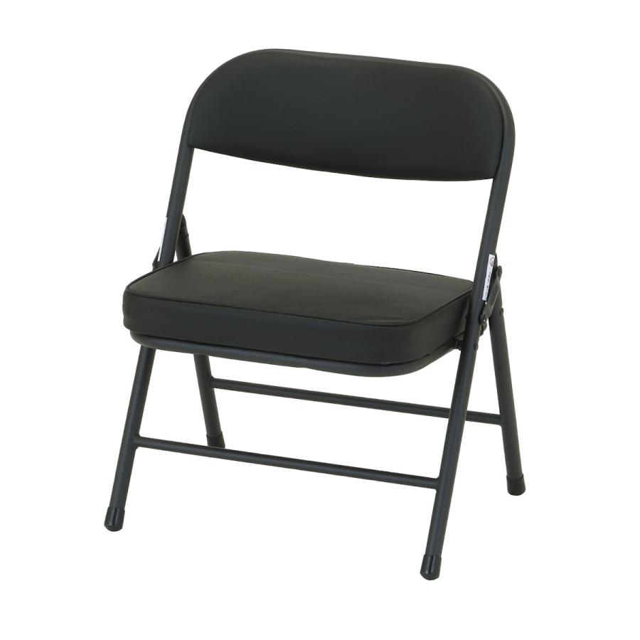 背付き折りたたみパイプチェア 低め ブラック 座面の高さ30．5cm