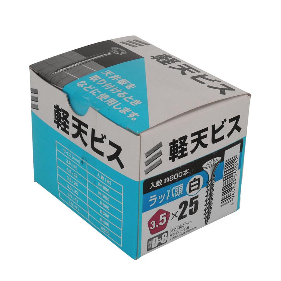 八幡ねじ 軽天ビス 白 箱 3．5×25 頭径D＝8 800本入り