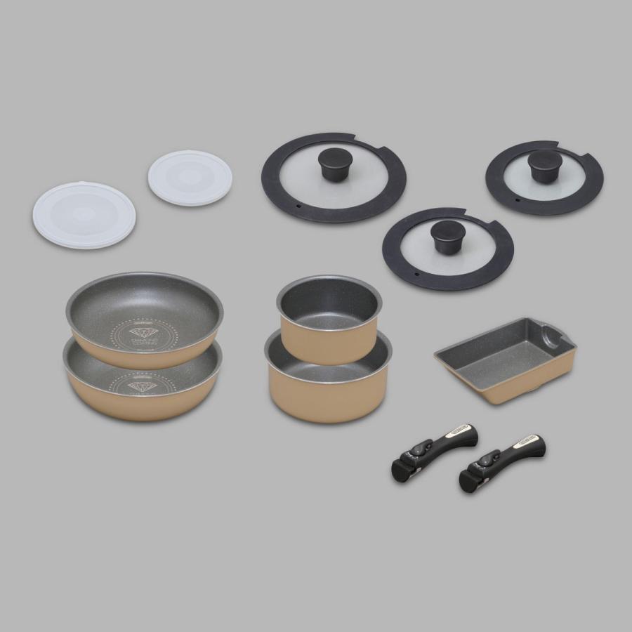 アイリスオーヤマ　取っ手がとれるダイヤモンドコートパン　マーブル　ガス火専用１２点セット　ベージュ　ＧＳＮ−ＳＥ１２