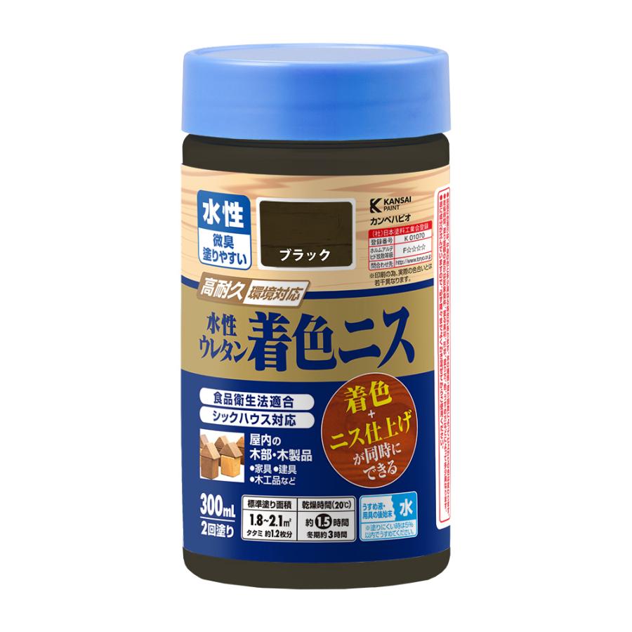 水性ウレタン着色ニス　３００ｍＬ　ブラック 12個セット｜komeri