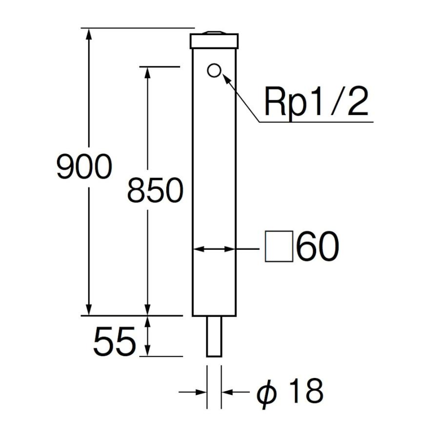 ＳＡＮＥＩ（サンエイ）ステンレス水栓柱（下給水）　長さ９０ｃｍ　Ｔ８０００−６０Ｘ９００_1