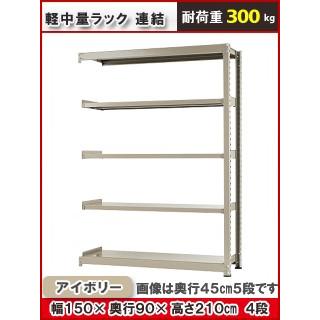 北島　中量ラック３００ｋｇ　幅１５００×奥行９００×高さ２１００ｍｍ　４段　アイボリー　連結