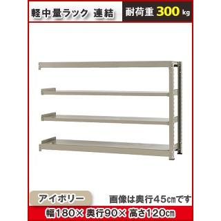 北島　中量ラック３００ｋｇ　幅１８００×奥行９００×高さ１２００ｍｍ　４段　アイボリー　連結