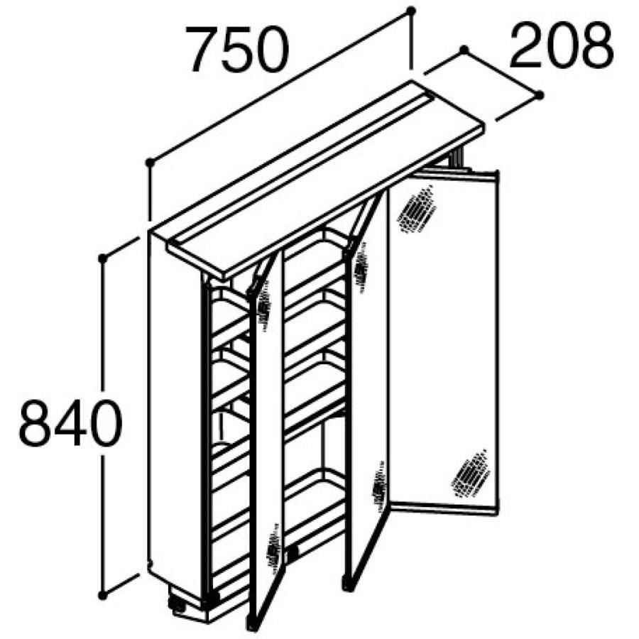ＬＩＸＩＬ　ＩＮＡＸ　洗面台　Ｒ１シリーズ　ミラーキャビネット　間口７５ｃｍ　３面鏡全収納タイプ　ＭＲ１Ｘ１−７５３ＴＸＪＵ｜komeri｜04