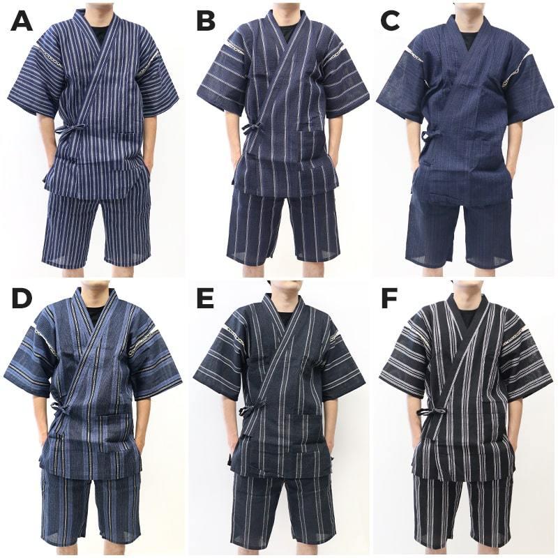 甚平 メンズ しじら織り 父の日 敬老の日 M L 2L 3L 4L 縞 ストライプ