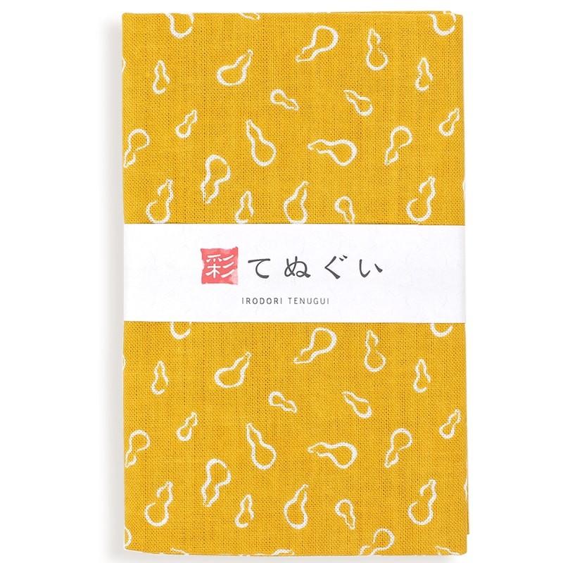 IRODORI 手ぬぐい 日本製 ひょうたん 瓢箪 黄色 切りっぱなし 和柄