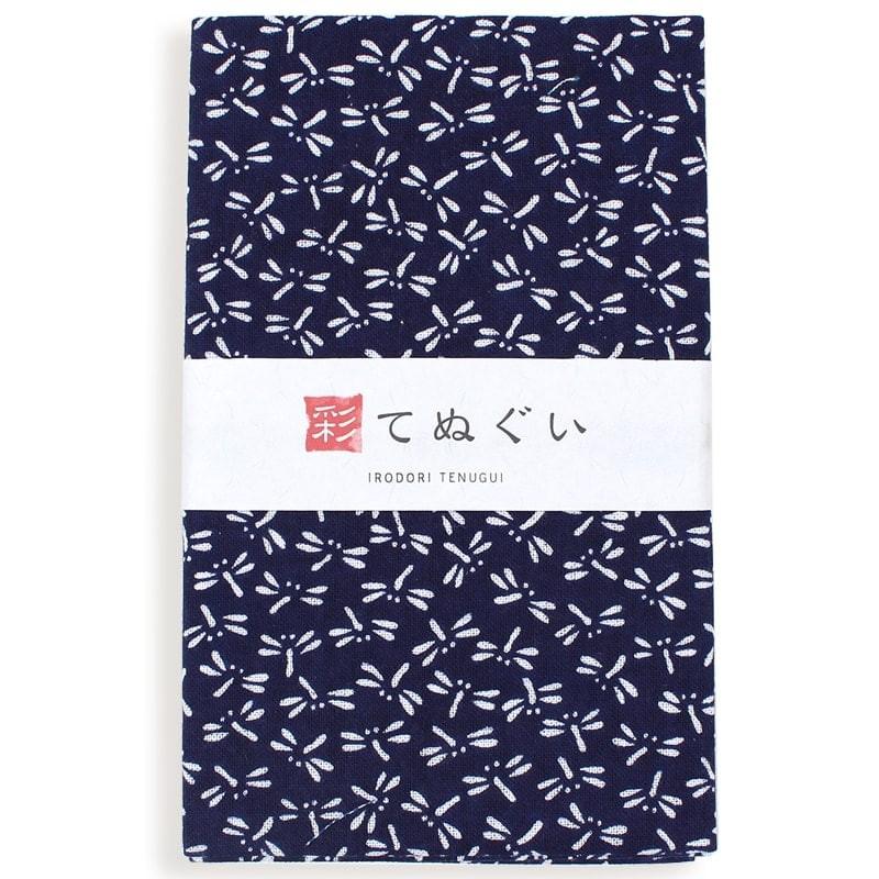 IRODORI 【父の日】手ぬぐい 日本製 トンボ とんぼ 蜻蛉 紺 端がほつれ