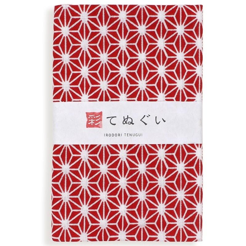 IRODORI 手ぬぐい 日本製 麻の葉 赤 端がほつれない 和柄 小紋調 綿100
