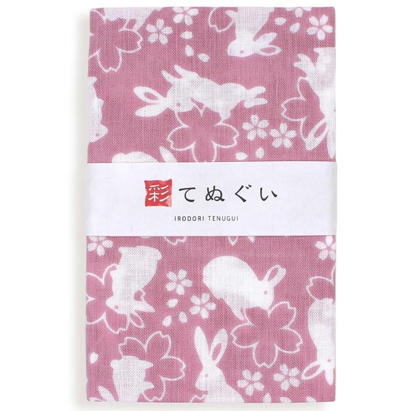 IRODORI 手ぬぐい 日本製 桜とウサギ 春 ピンク 切りっぱなし 和柄