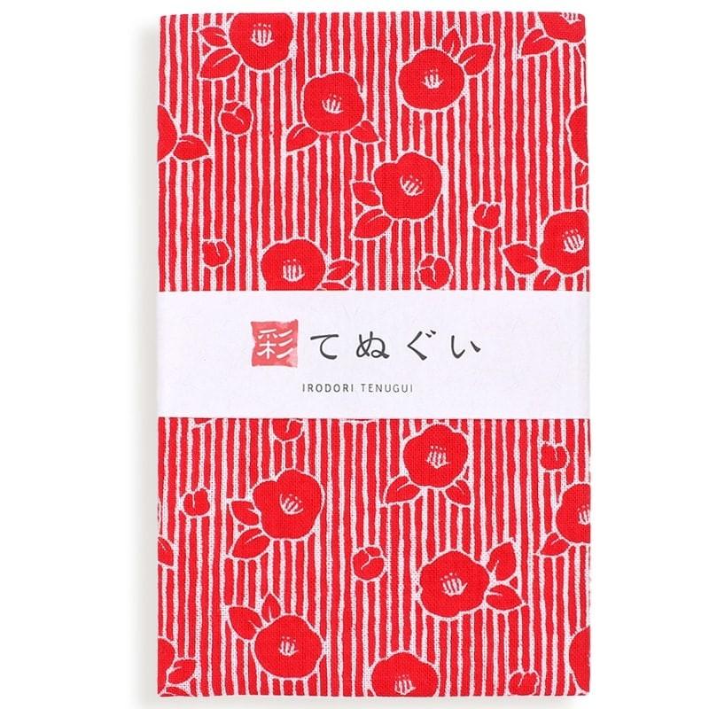 IRODORI 手ぬぐい 日本製 椿 赤 切りっぱなし 和柄 小紋調 綿100% 乾き
