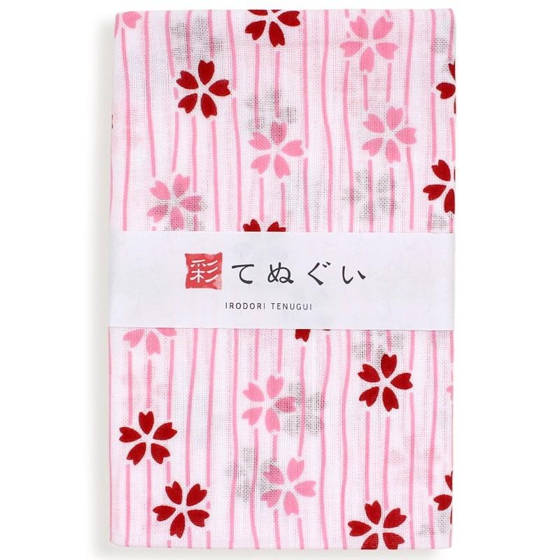 IRODORI 手ぬぐい 日本製 流水桜 さくら 春 赤 白地 端がほつれない 和