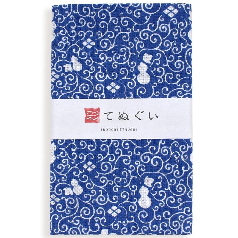 【新品】浴衣反物 紺色 白い瓢箪模様　ひょうたん　麻混 新品】浴衣反物 紺色 白い瓢箪模様 ひょうたん 麻混