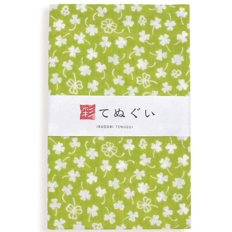 手ぬぐい 日本製 クローバー 黄緑 切りっぱなし 和柄 小紋調 綿100% 乾きやすい 昔ながら タオル ハンカチ 彩 irodori TE