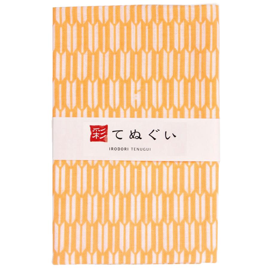 IRODORI 手ぬぐい 日本製 矢羽根 矢絣 オレンジ 橙 切りっぱなし 和柄