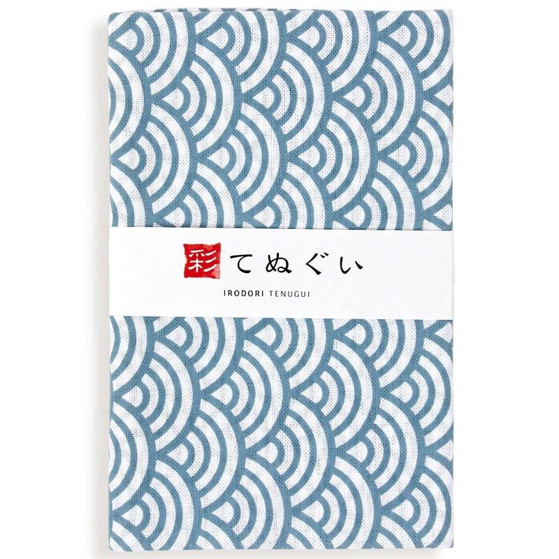 IRODORI 手ぬぐい 日本製 青海波 水色 切りっぱなし 和柄 小紋調 綿100