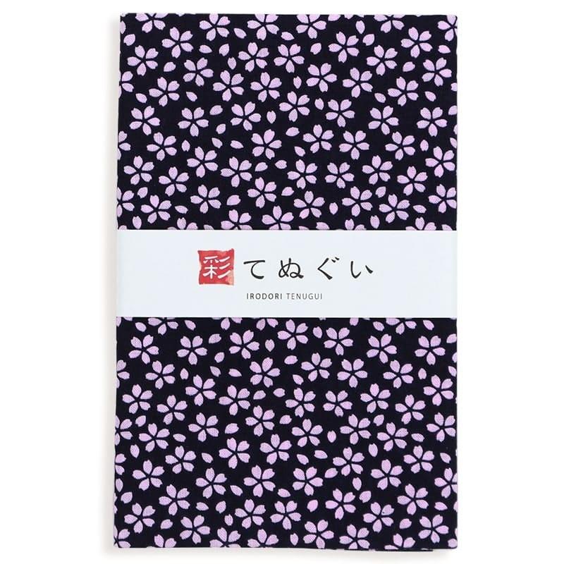IRODORI 手ぬぐい 日本製 夜桜 さくら 春 紺 和柄 岡生地 切りっぱなし
