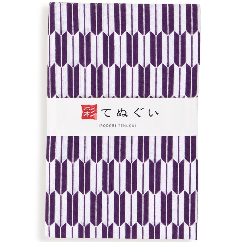 IRODORI 手ぬぐい 日本製 矢羽根 矢絣 紫 和柄 岡生地 綿100% 切りっ