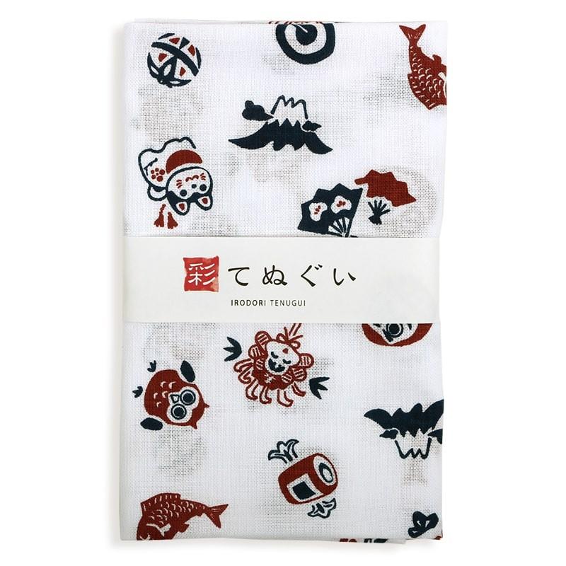 手ぬぐい 日本製 縁起ちらし 白 端がほつれない 和柄 小紋調 綿100
