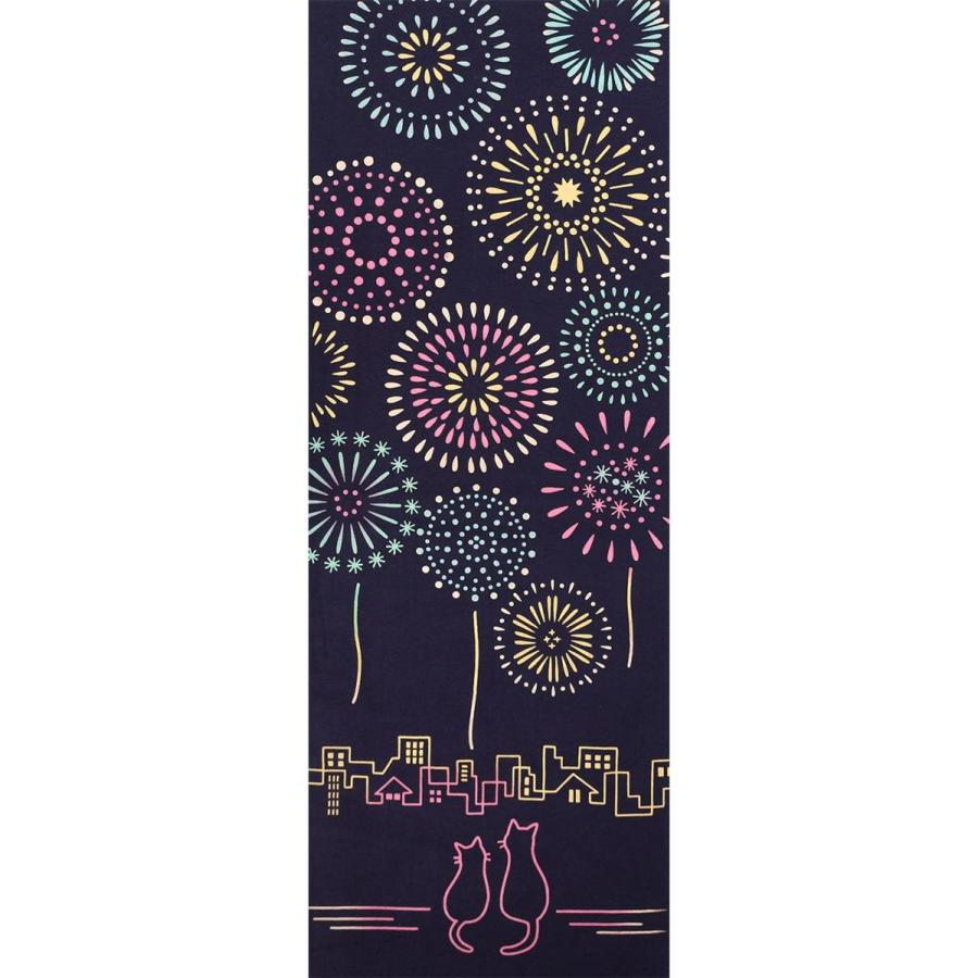 手ぬぐい 花火猫 夏 花火 夏祭り 親子猫 四季 季節 本染 注染 日本製 和雑貨 Airashika あいらしか Te 6002 01 人気激安