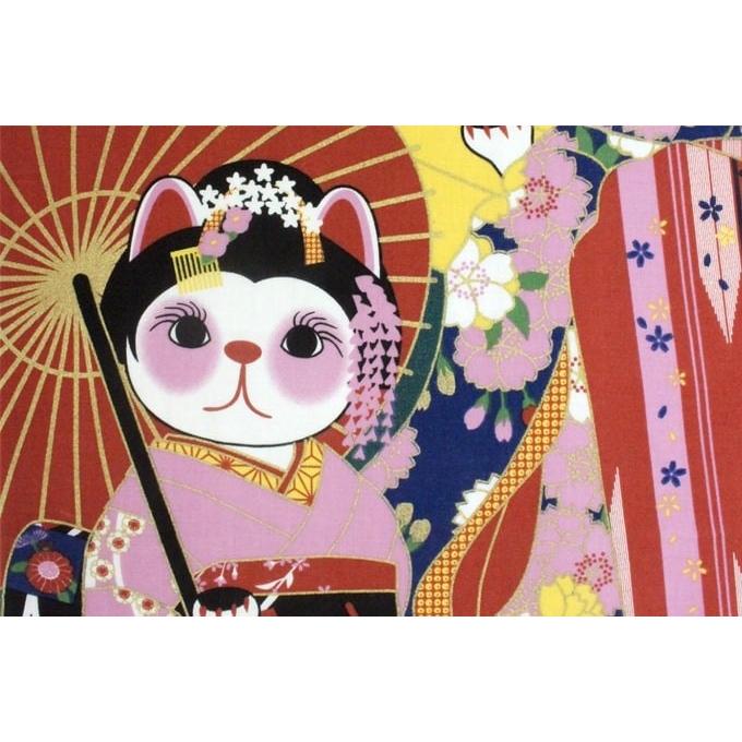 手ぬぐい 舞妓 京都 ネコ 猫 ヤギセイ てぬぐい 捺染 片面染め