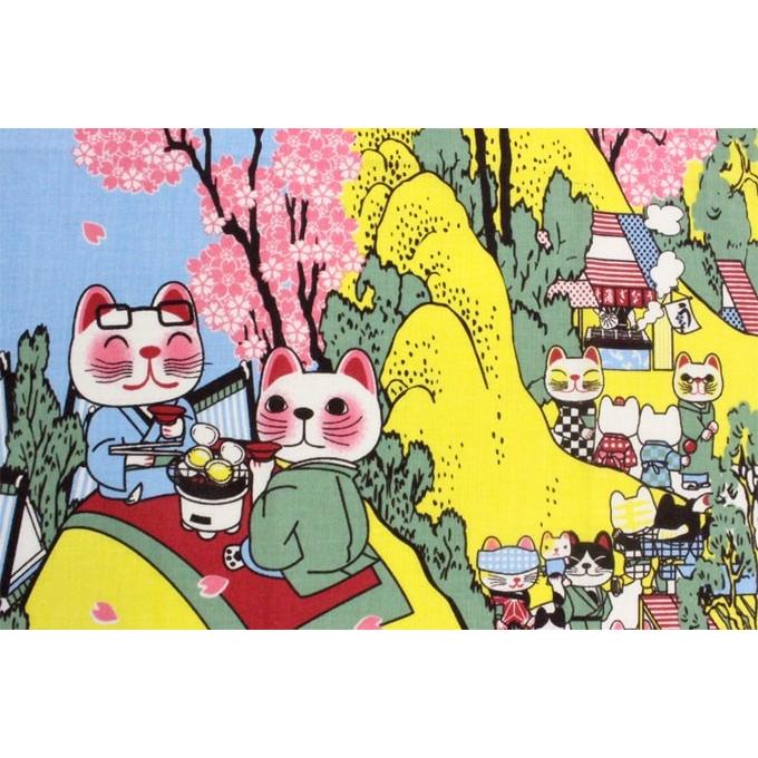 手ぬぐい 花見富士 富士山 葛飾北斎 富嶽三十六景 桜 春 ネコ 猫