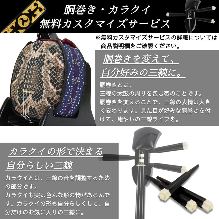 三線 沖縄三線 ペグカラクイ仕様 真壁型 黒塗り 人工皮 初心者用