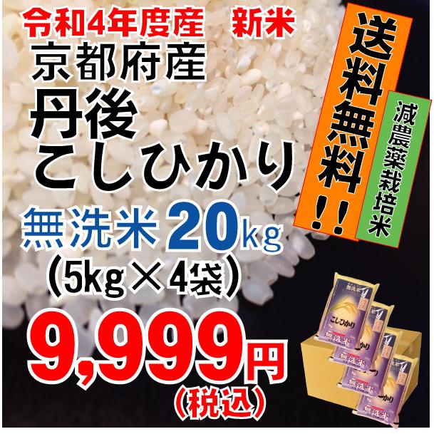 令和4年産】無洗米 京都府産 減農薬 丹後こしひかり20ｋｇ(5kg×4袋） コシヒカリ お米 2022年産 送料無料 :33:米屋 赤井 - 通販  - Yahoo!ショッピング