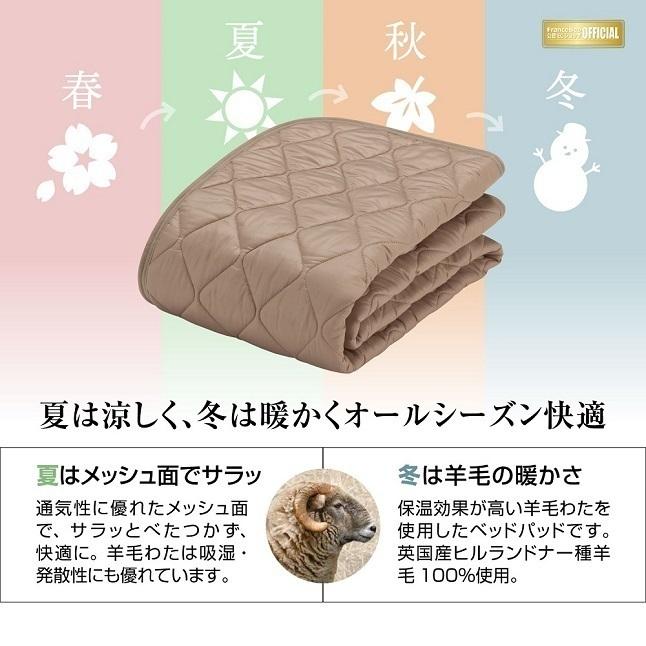 正規品 フランスベッド 羊毛メッシュパッド ライン＆アースN 寝装品3点 クイーン 170cm×195cm | ベッド シーツ ベッドパッド マットレスカバーの画像