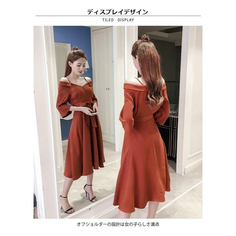 ワンピース レディース オフショルダーワンピース マキシ丈ワンピース ロング丈ワンピース 夏ワンピース ドレス 薄手 夏服 Vネック ベルト付き 予約販売 本
