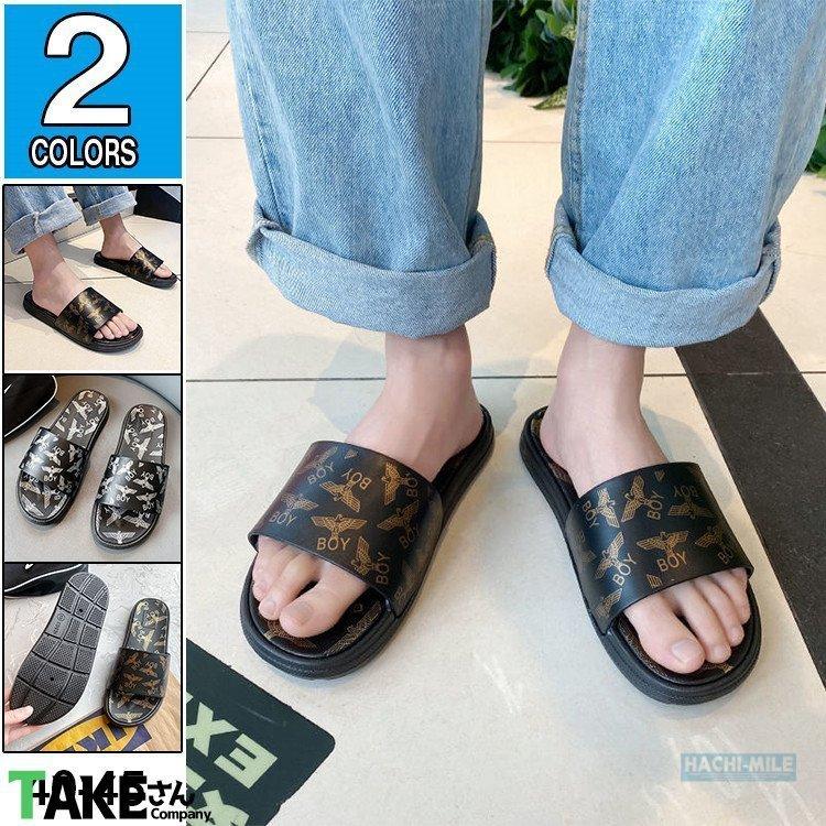 コミリーショップスリッパ メンズ おしゃれ 水陸両用 ビーチスリッパ 黒 アウトドア 室内 滑り止め プリント カッコイイ 夏 父の日 正式的