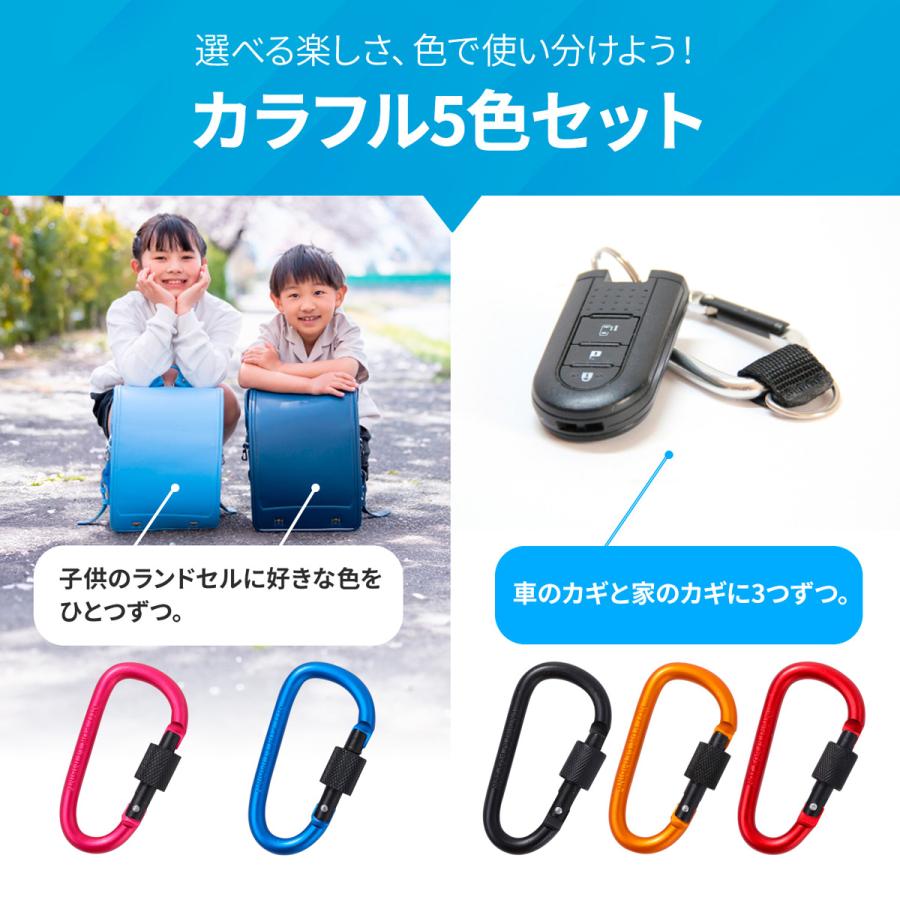 カラビナ セット 5本セット D型 ロック 式 キーホルダー ペットボトル