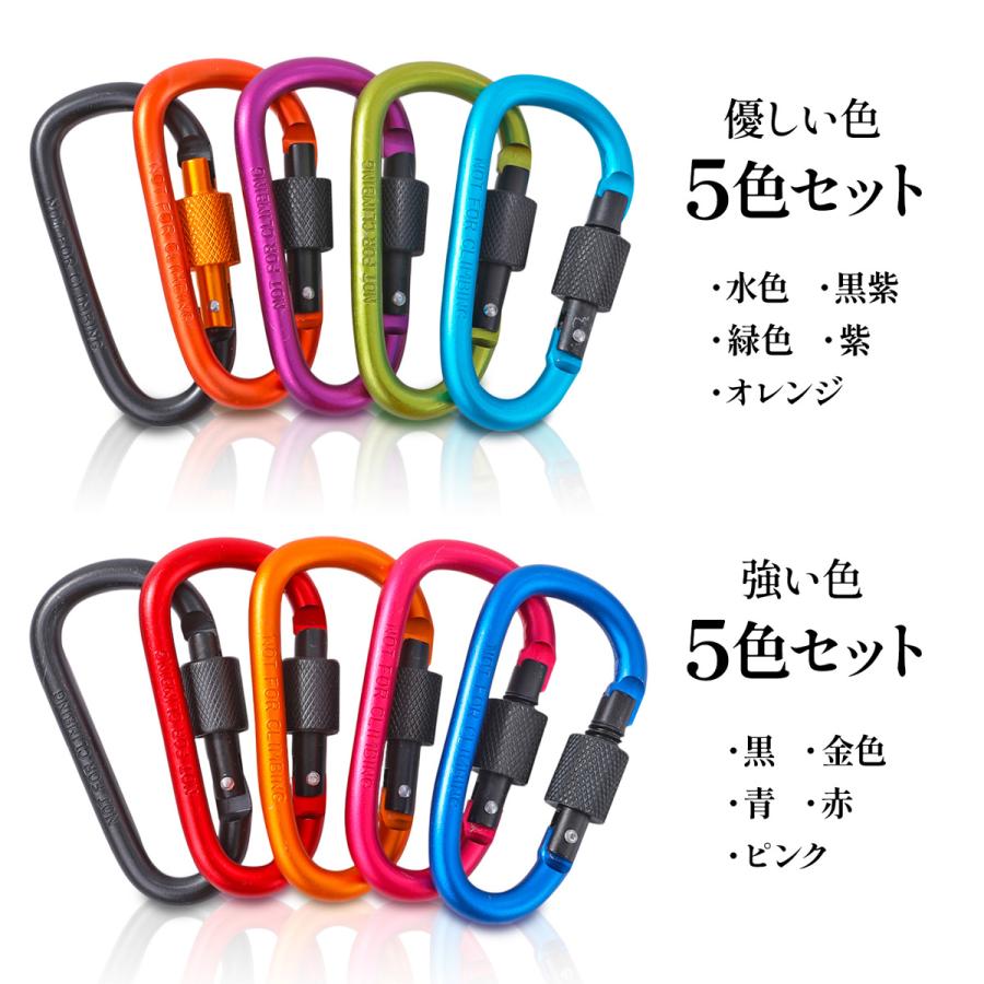 カラビナ セット 5本セット D型 ロック 式 キーホルダー ペットボトル