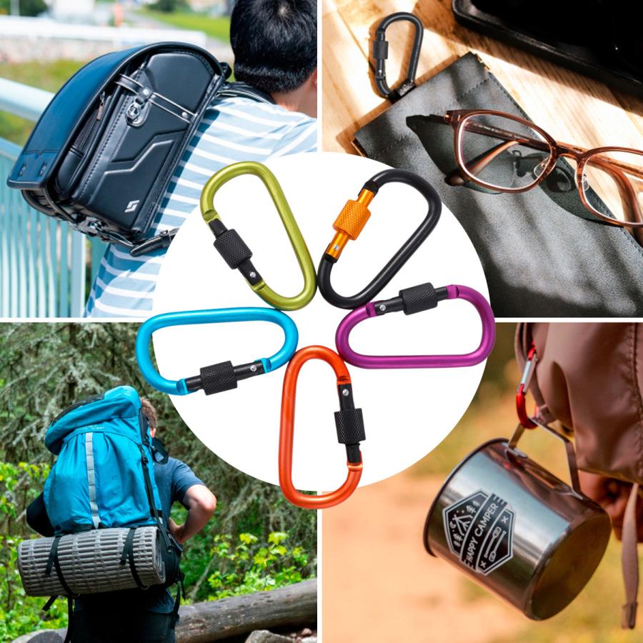 カラビナ セット 5本セット D型 ロック 式 キーホルダー ペットボトル