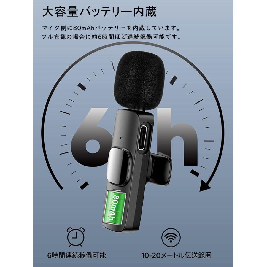 ワイヤレスマイク  iPhone/iPadType-C コンデンサーマイク  ピンマイク  360°集音ノイズ軽減 APP不要Bluetooth不要 超ミニ クリップ式 Vlog撮影/動画配信等｜komonogenza｜05