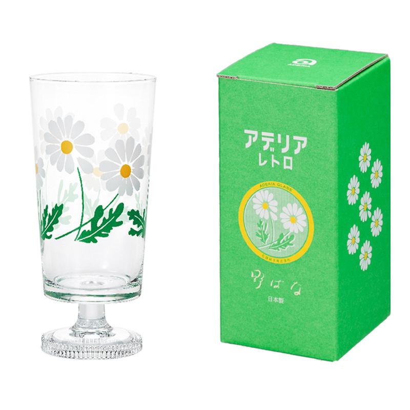 アデリアレトロ 昭和レトログラス 花柄プリントグラス 脚付きグラス