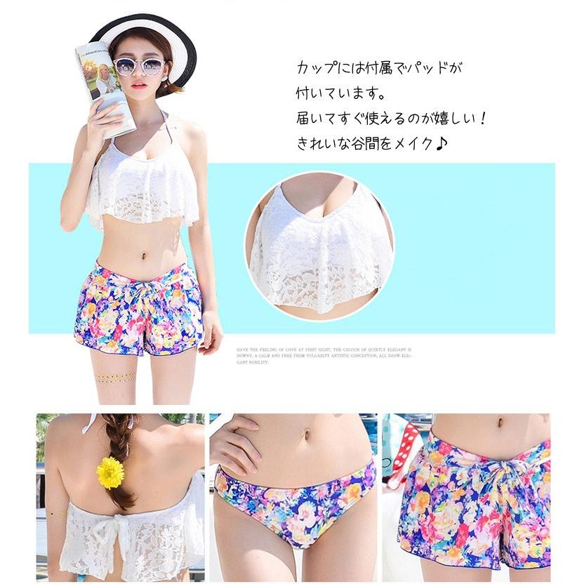 ビキニ 水着 レディース ビキニパンツ ショートパンツ 3点セット 女子 花柄 大人 オシャレ ワイヤー入り Ko Sum 0004 Akibare 通販 Yahoo ショッピング
