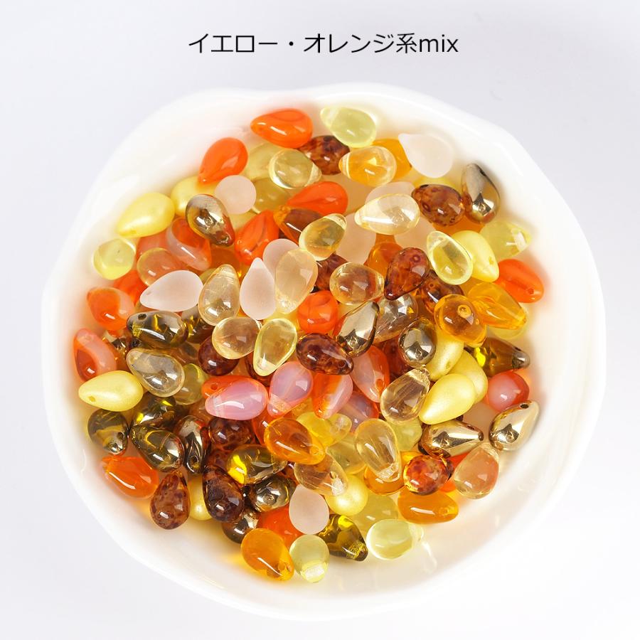 ☆【アソート】 トロールビーズ 6点 レッド 赤 花 イエロー 柄 模様 夏 チェコビーズ ドロップ 9×6mm カラーアソート 大容量 約100個 メール便