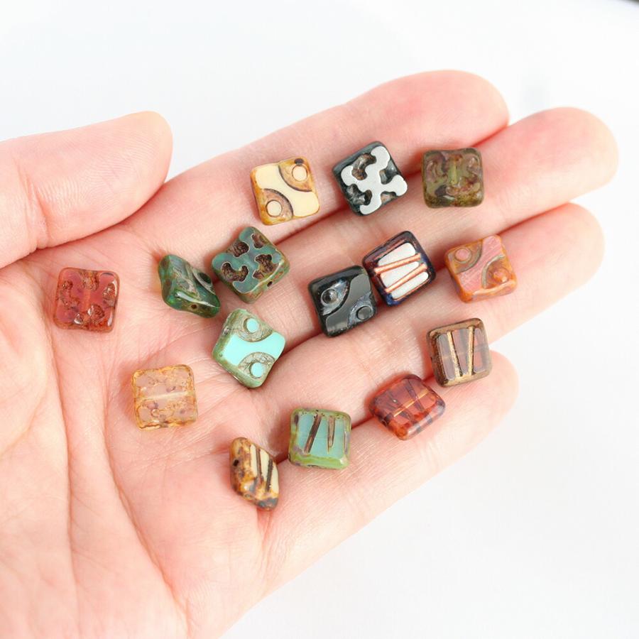 チェコビーズ スクエア 10mm 4個 チェコガラス ビーズ 四角