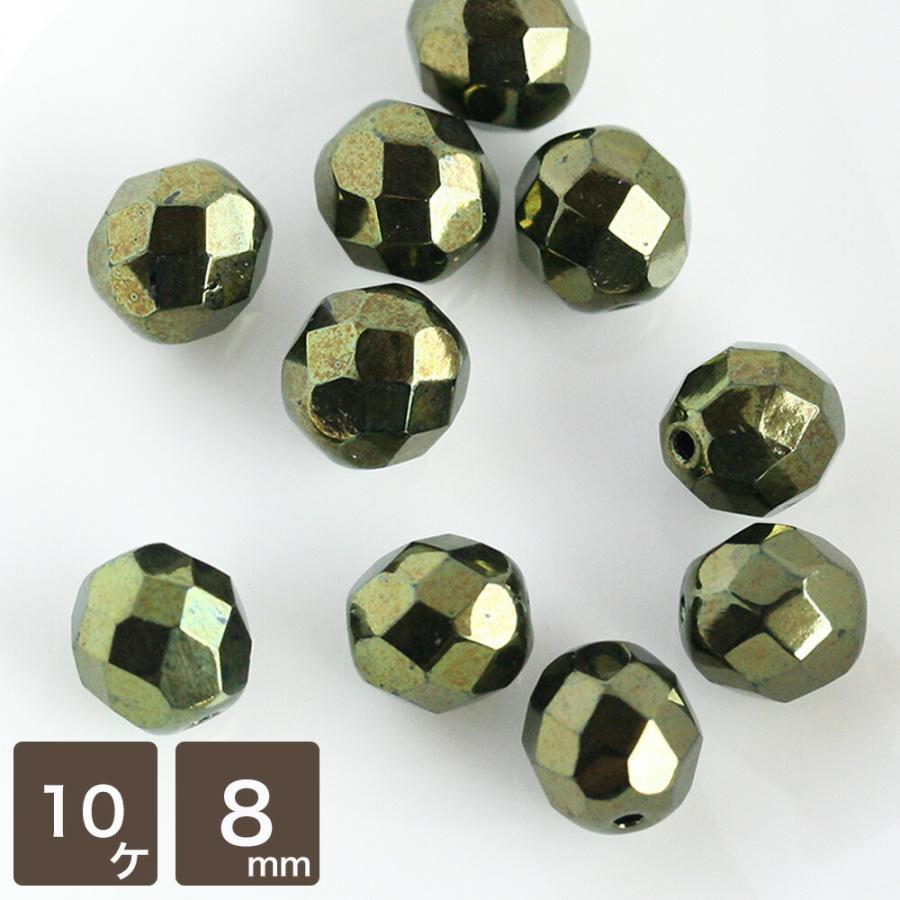 チェコビーズ FP ファイヤーポリッシュ 8mm ジェットブラックオリーブ 