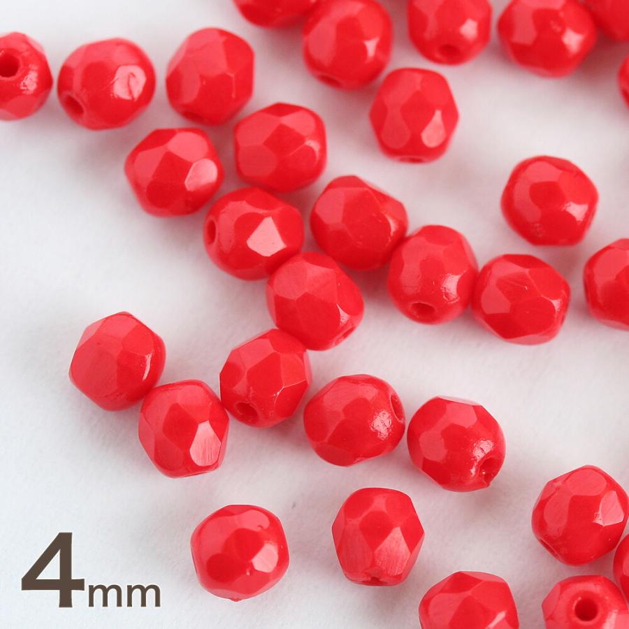 チェコビーズ FP ファイヤーポリッシュ 4mm オペークレッド 約30個 