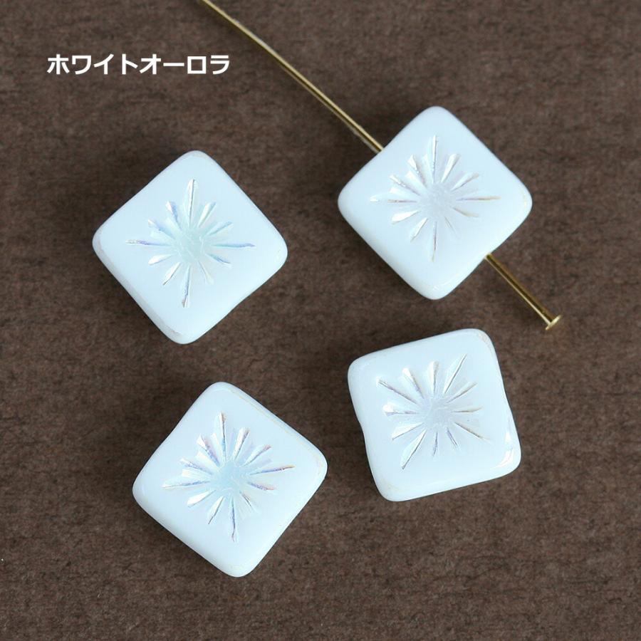 チェコビーズ 彫りスクエア 10mm 4個 テーブルカット チェコガラス